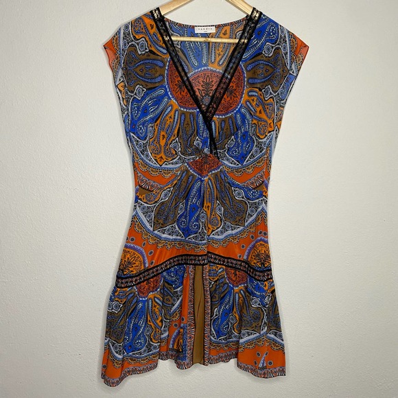Sandro Paris Paisley Print Silk Wrap Dress Orange Blue - Picture 5 of 10